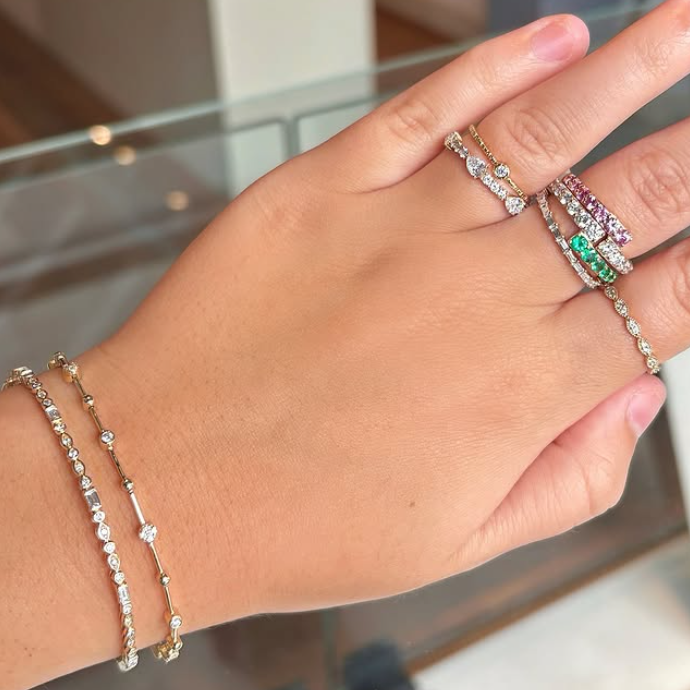 Alternating Bezel Diamond & Link Bracelet