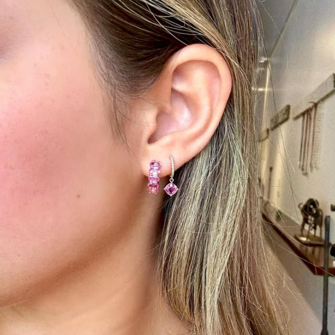 Diamond & Pink Sapphire Drop Earrings