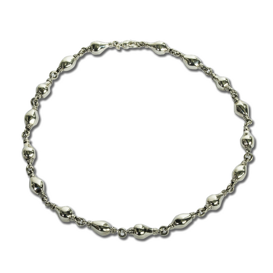 Small Linked Baroque Silver Beads Necklace