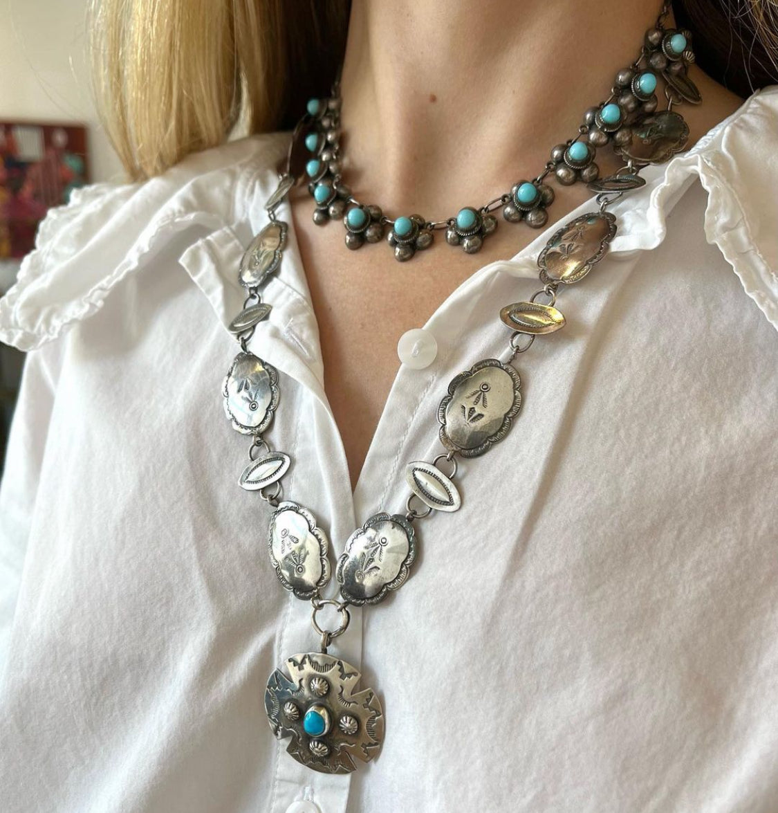 Vintage Old Coin Stamped Concho Necklace