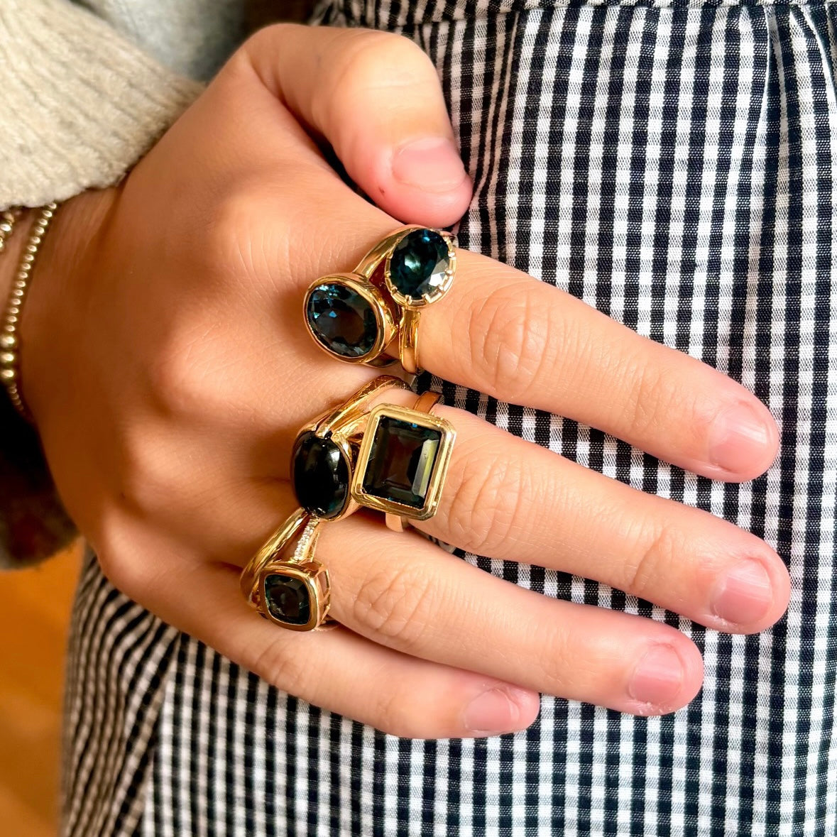 London Blue Topaz Claw Bezel Gold Ring