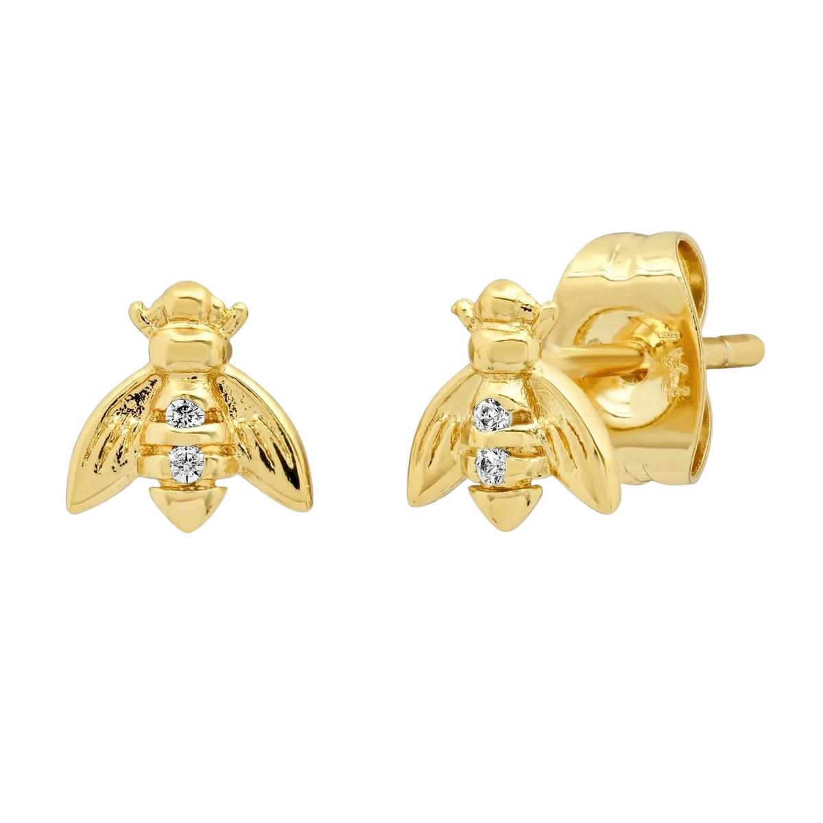 Gold Bee Studs With CZ Accents