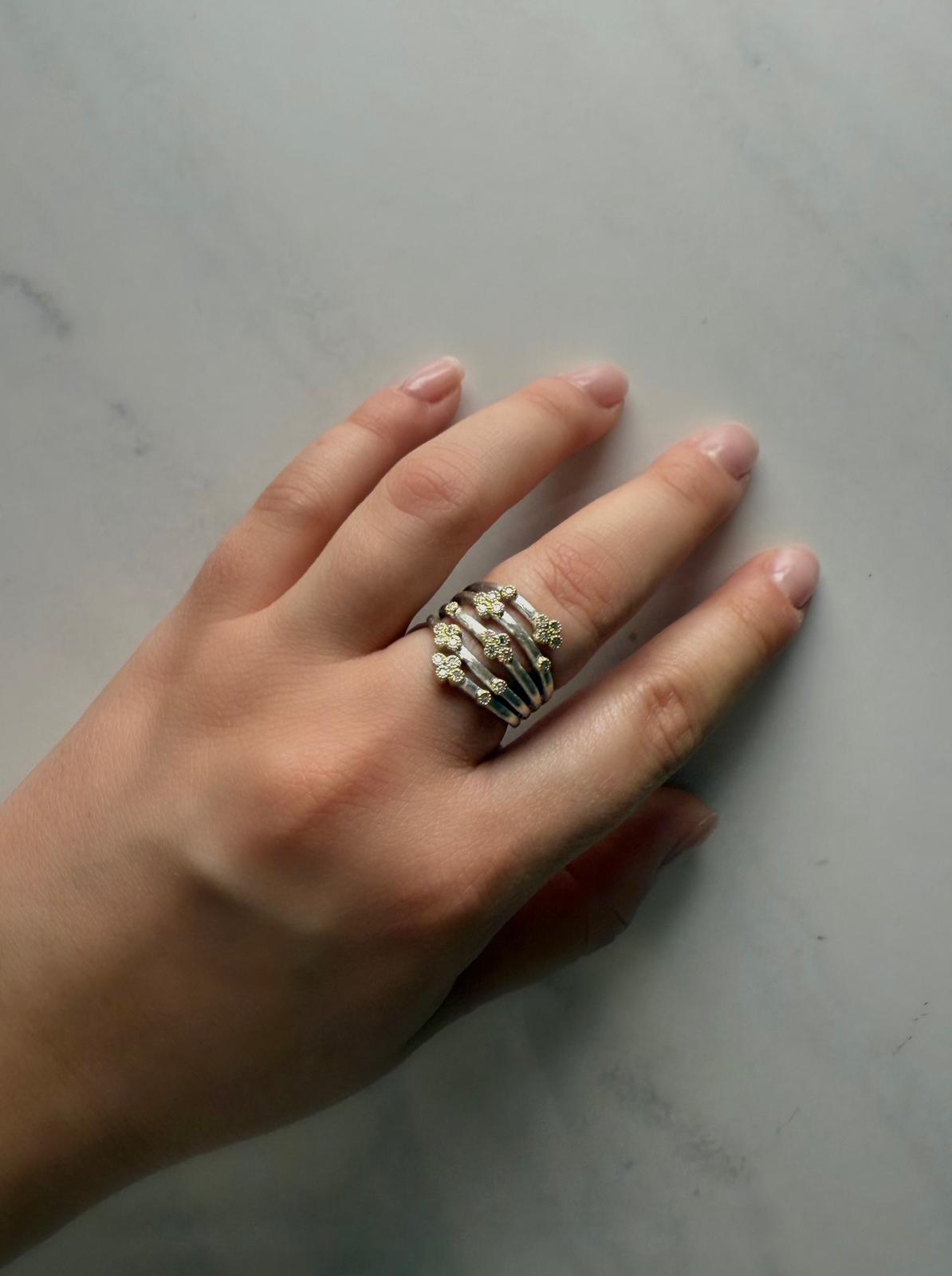 Mixed Metal Five Row Ring with Diamonds
