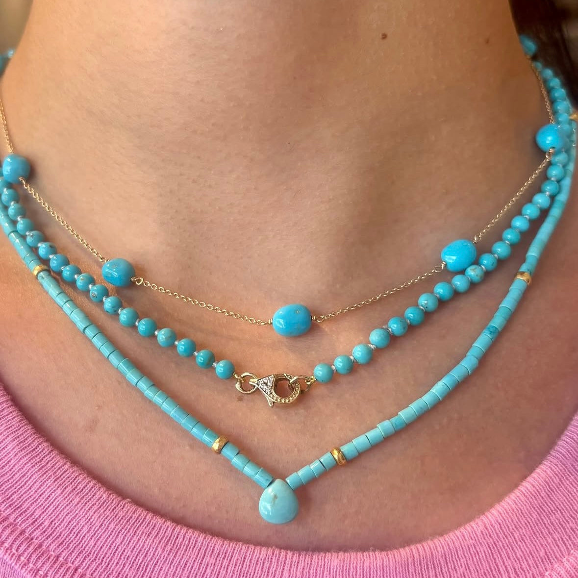 15" Turquoise Necklace with Diamond Clasp