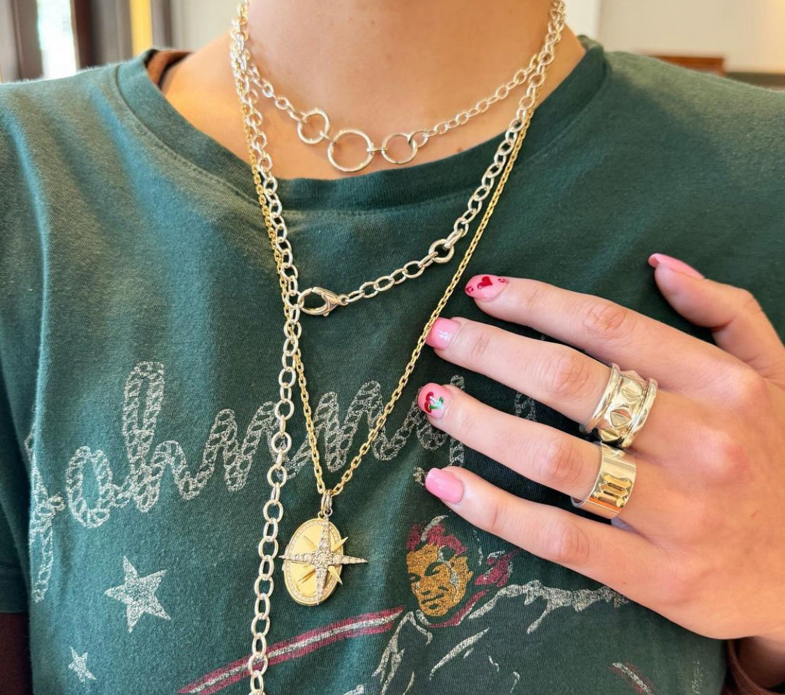 Silver Band with Gold Initial "M" Ring