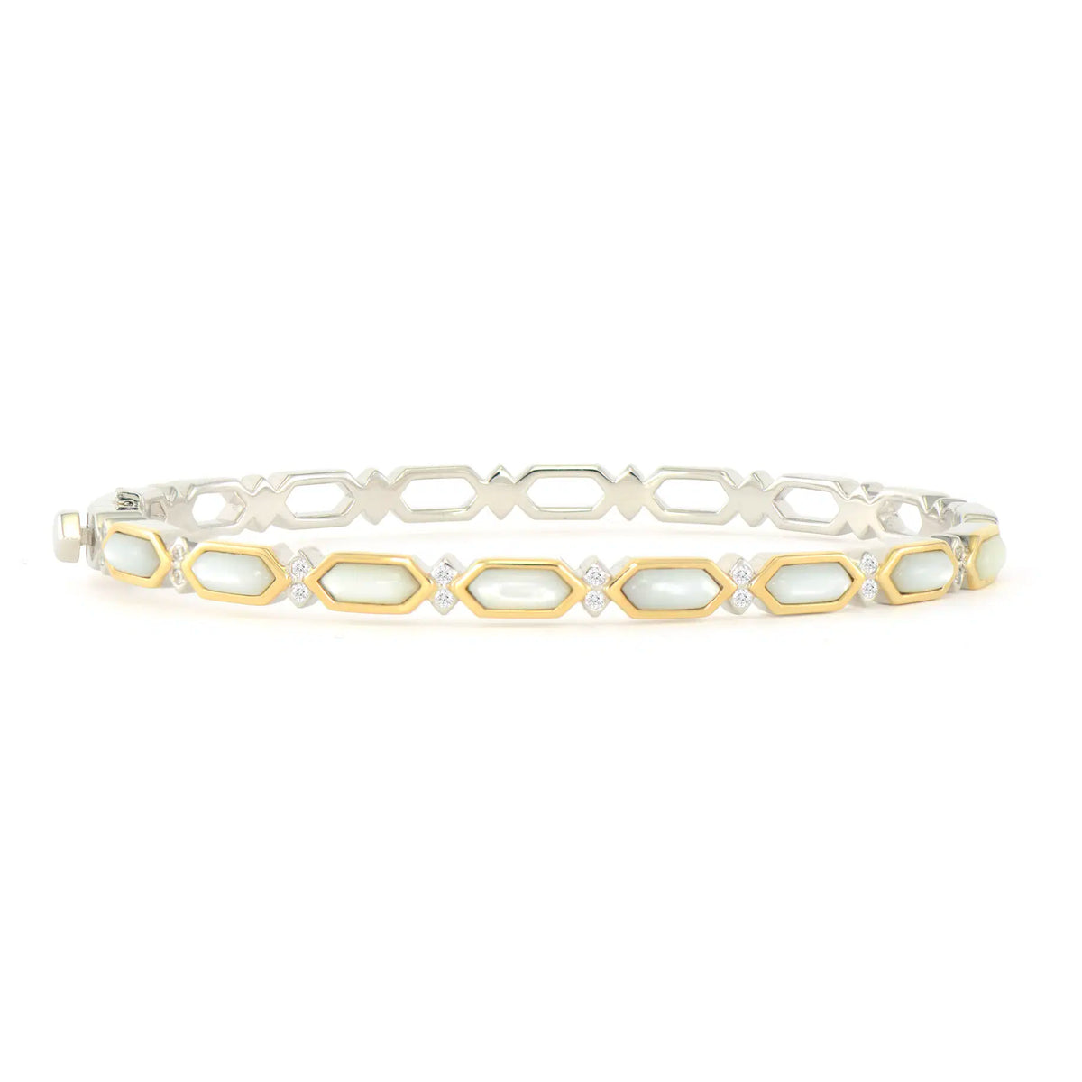 Mixed Metal Divine Light Mother of Pearl Hinged Bangle