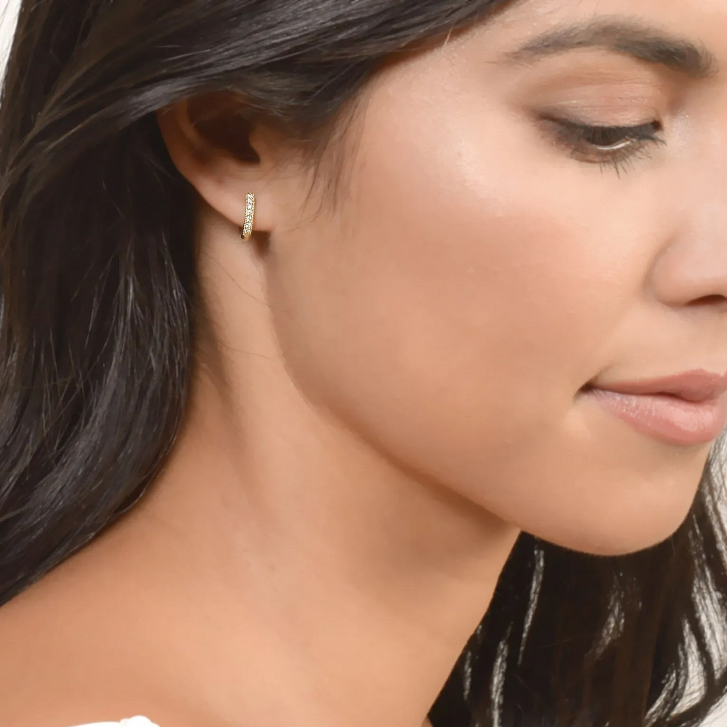 Yellow Gold Diamond Huggie Hoop Earrings