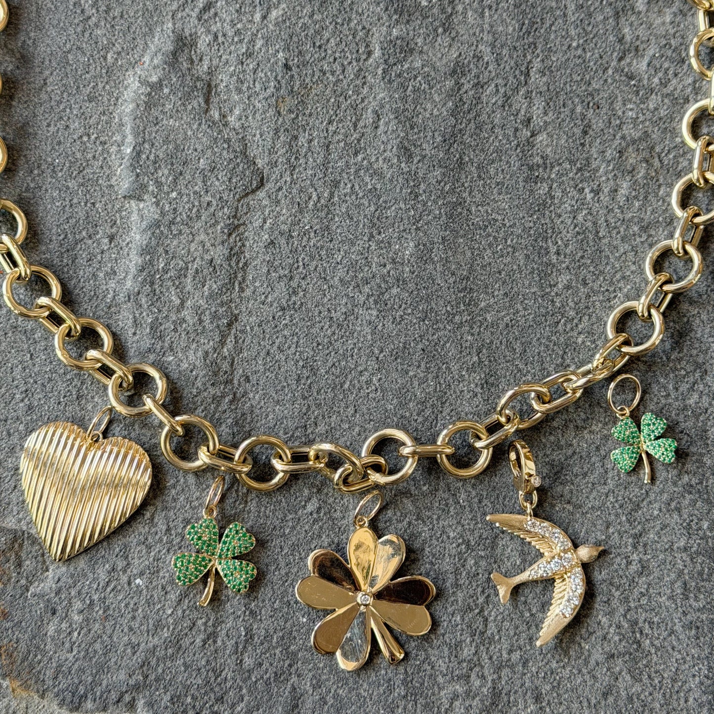 Brushed Gold & Diamond Bird Pendant