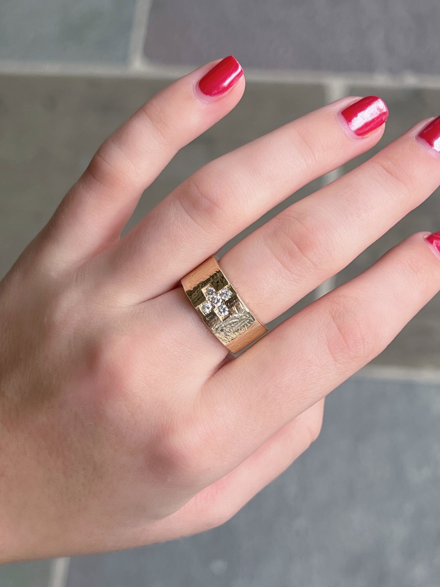 Gold Band with Diamond Cross Ring