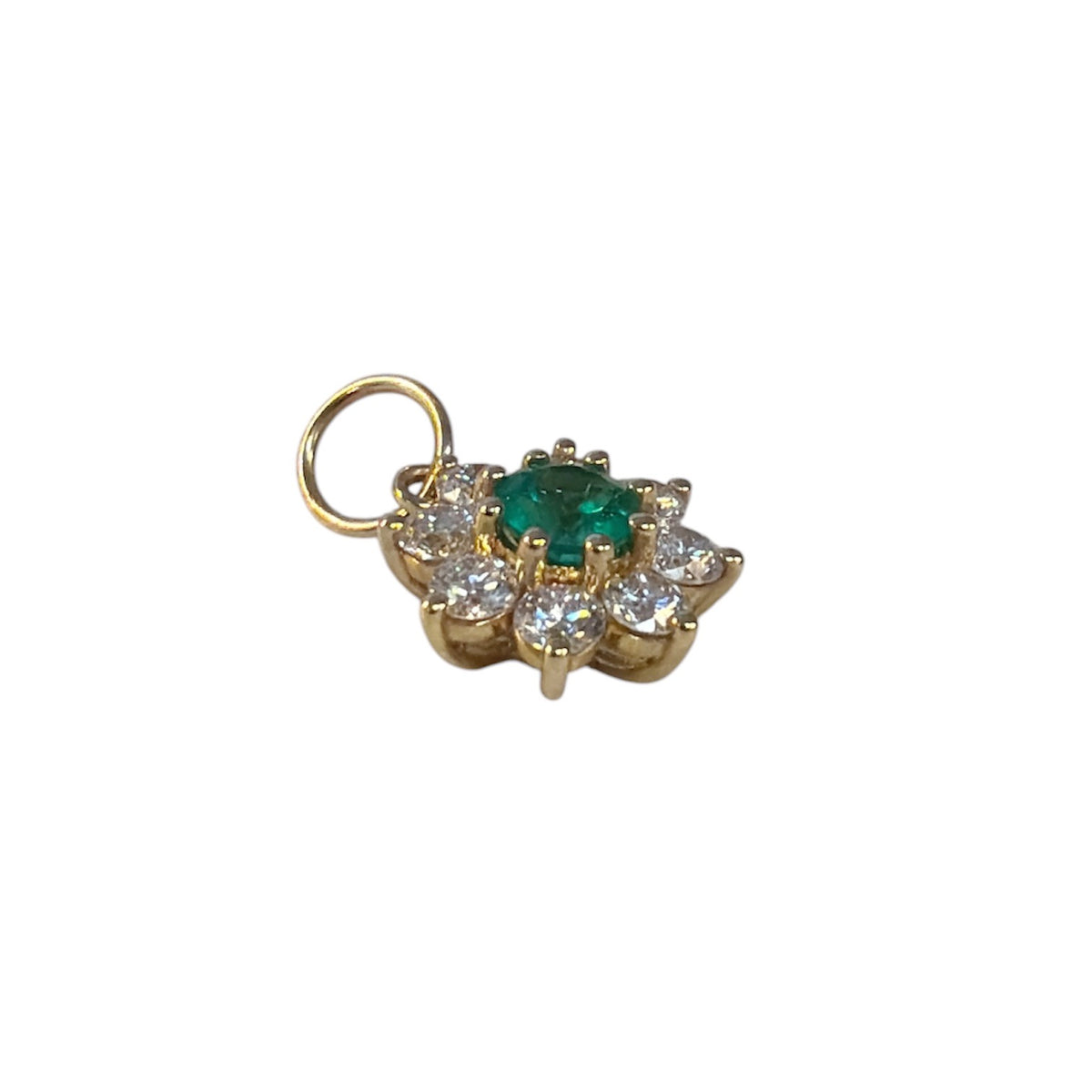 Emerald and Diamond Halo Flower Pendant