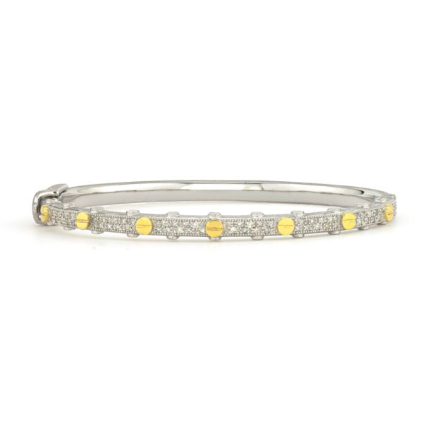 Mixed Metal Diamond Pave Nail Head Bangle