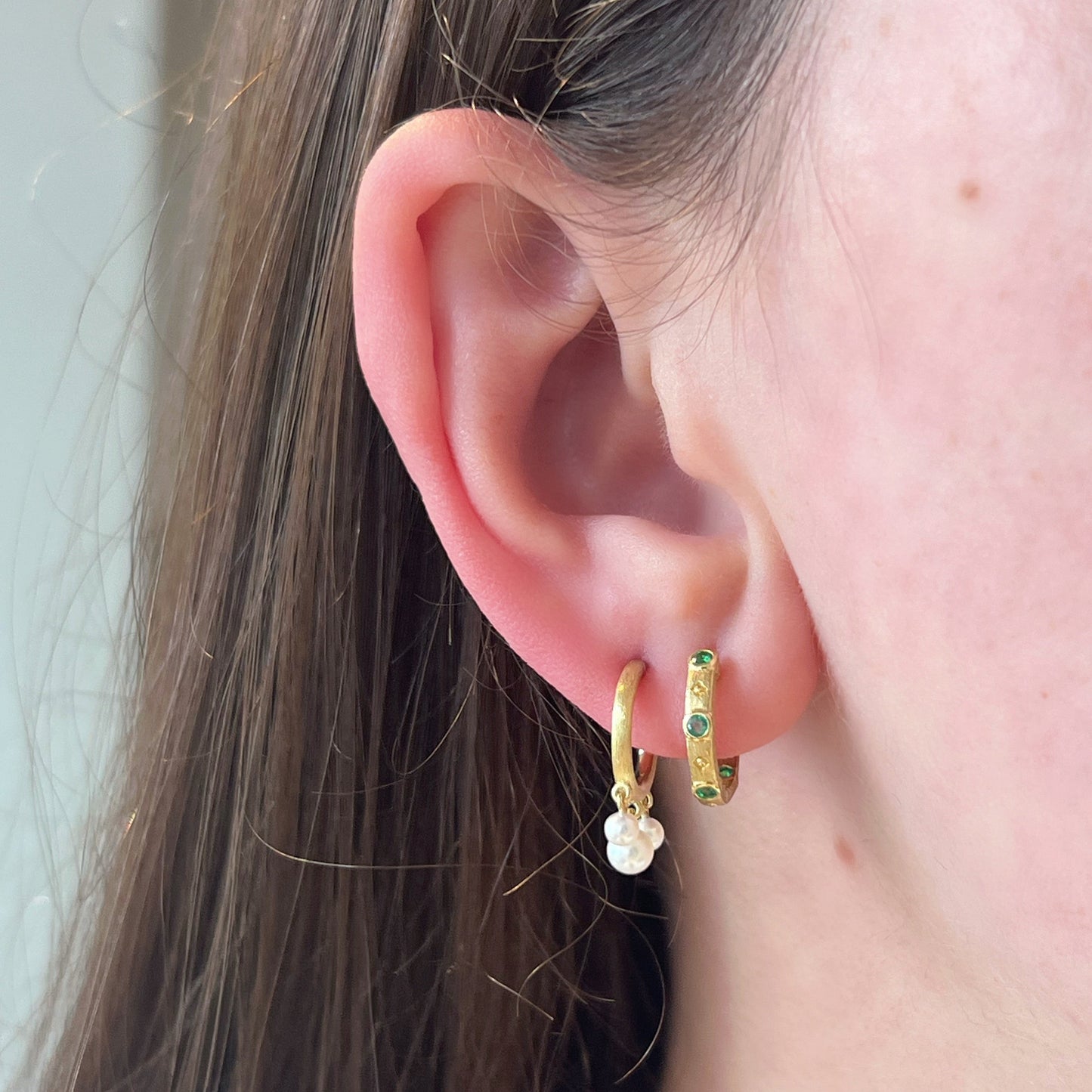 Jane Huggie Earrings with Emeralds
