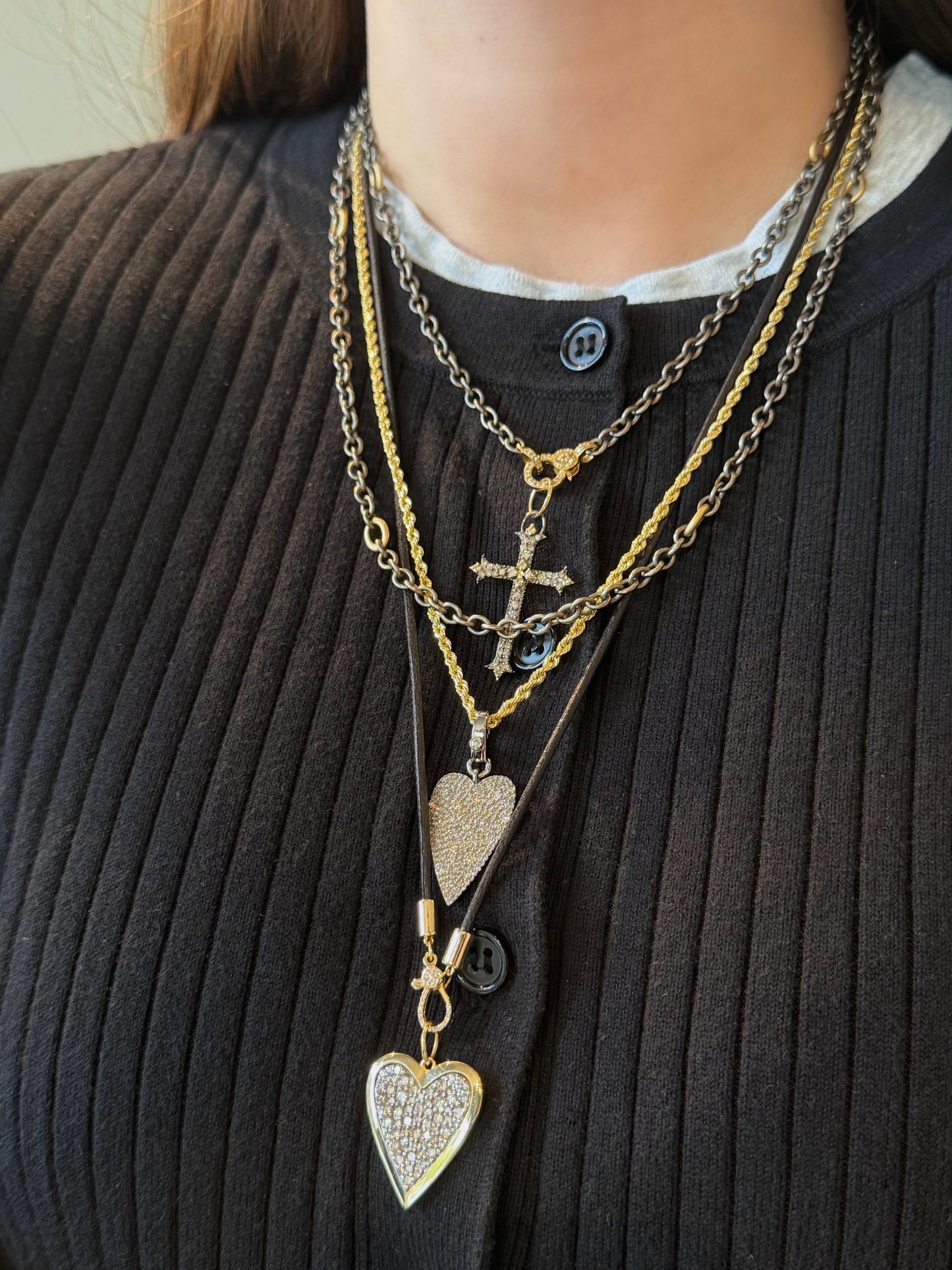 Black Cord Necklace with Diamond Lobster Claw