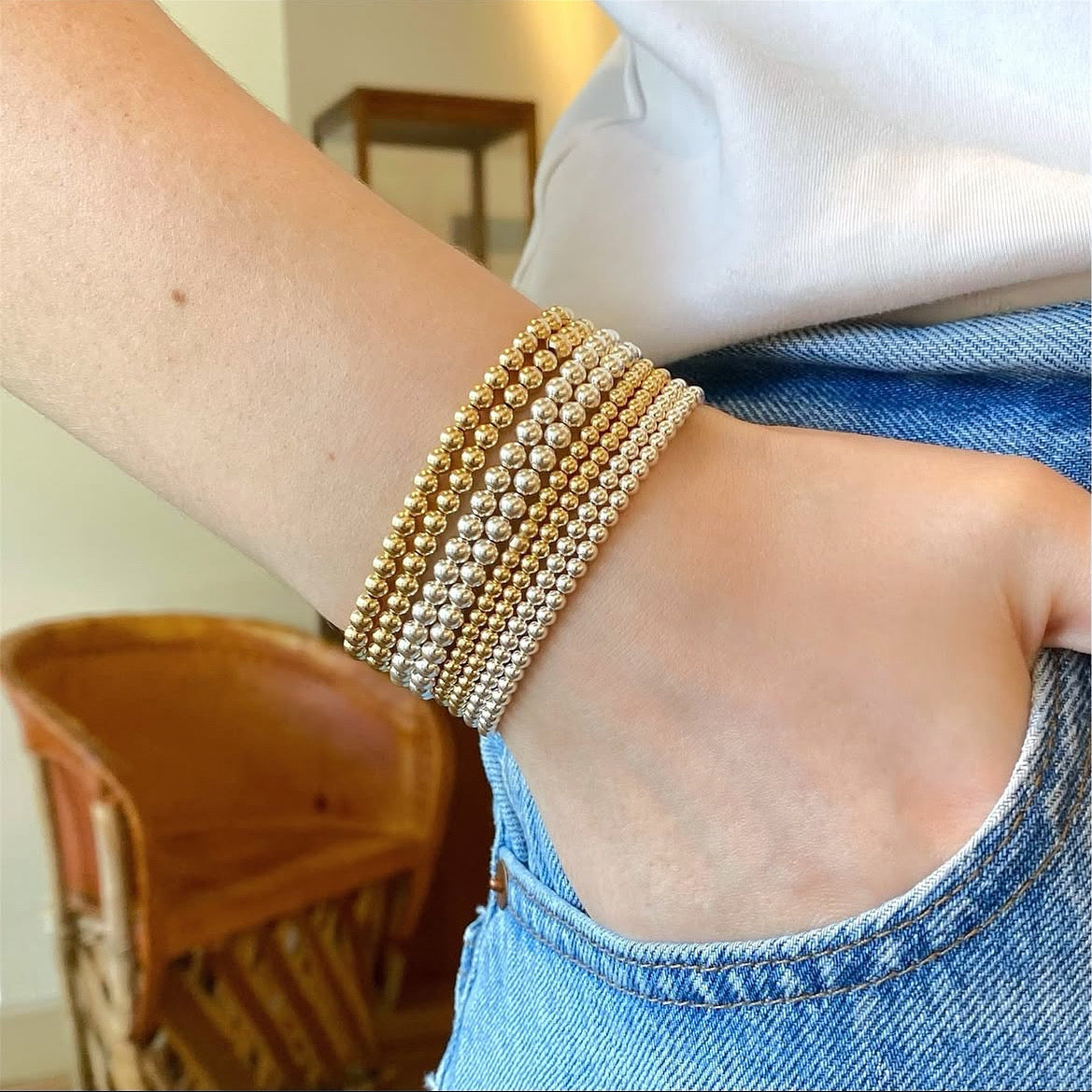 3mm Gold Bead Stretch Bracelet