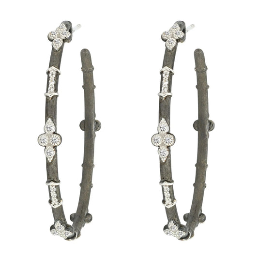 Silver Large Moroccan Hoop Earrings with White Topaz