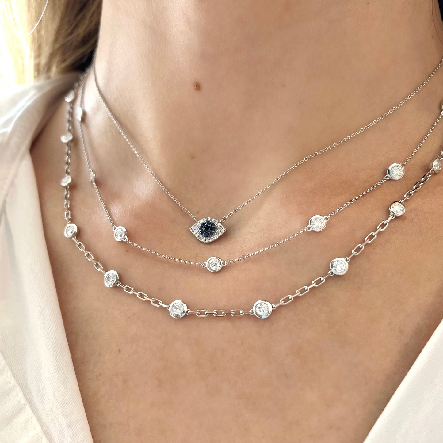 Diamond and Sapphire Evil Eye Necklace