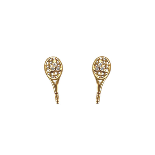 Diamond Tennis Racket Stud Earrings