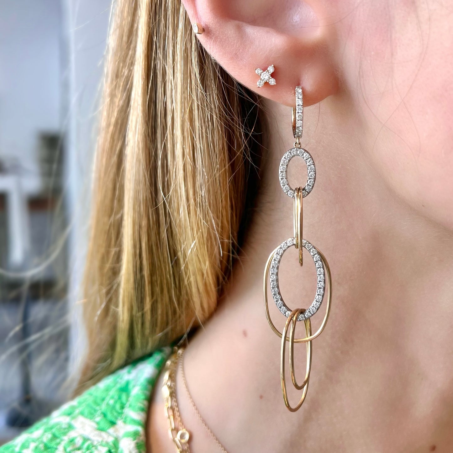 Diamond Oval Drop Earrings