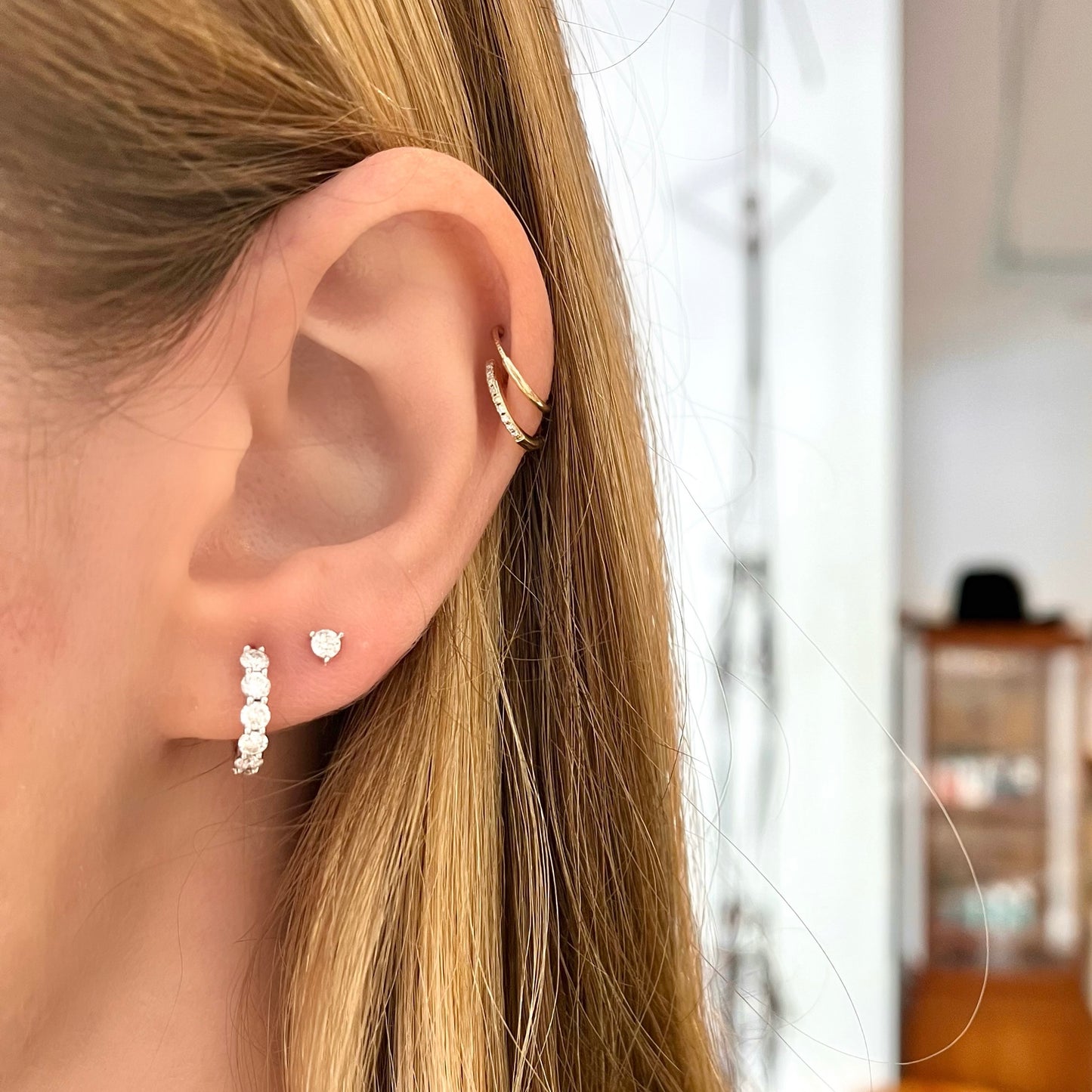 Shared Prong Diamond White Gold Huggies