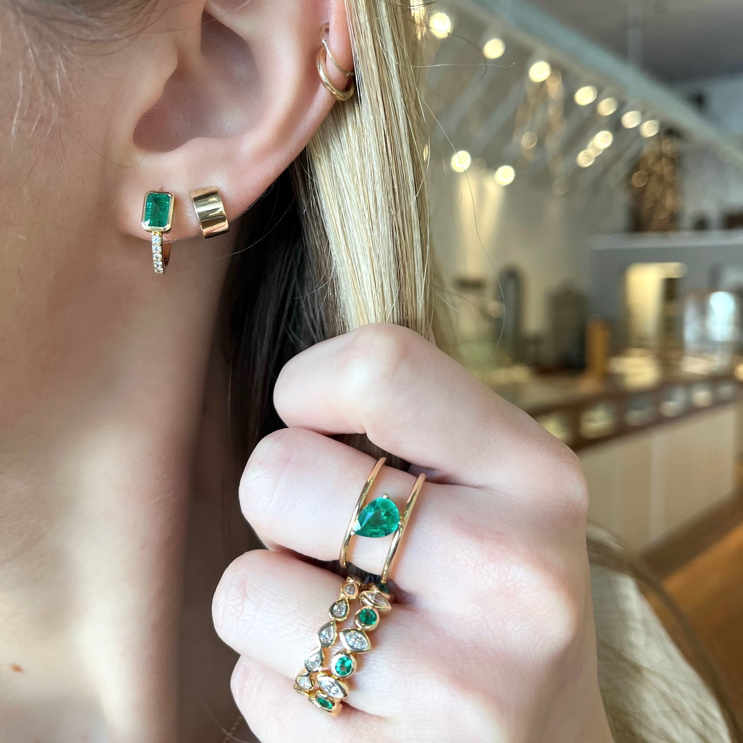 Double Band Emerald Pear Ring