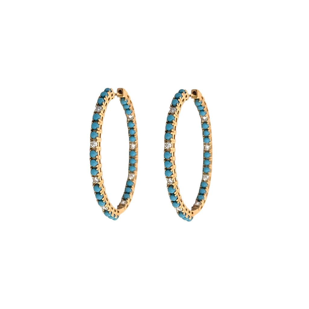 Turquoise & Diamond Inside Out Hoop Earrings