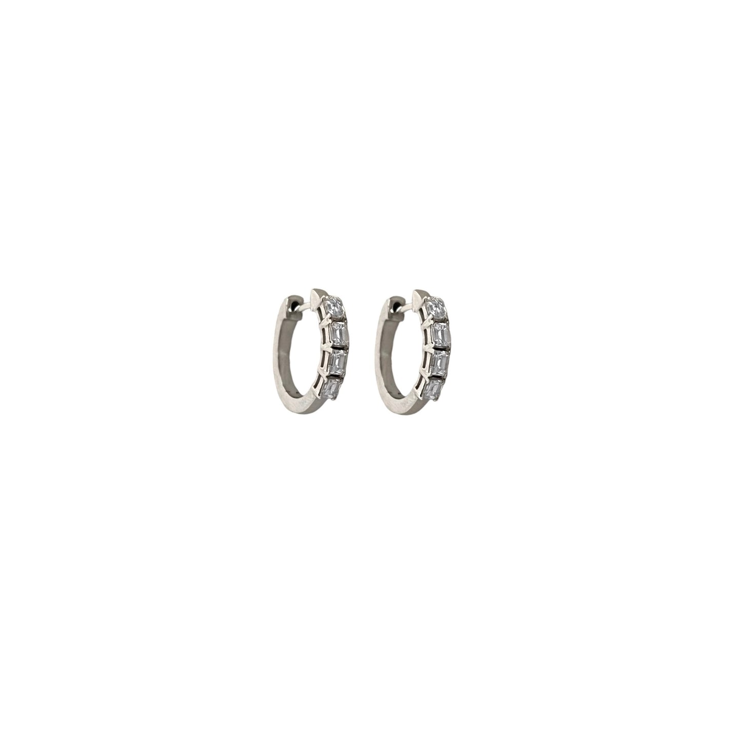 Emerald Cut Diamond White Gold Huggies