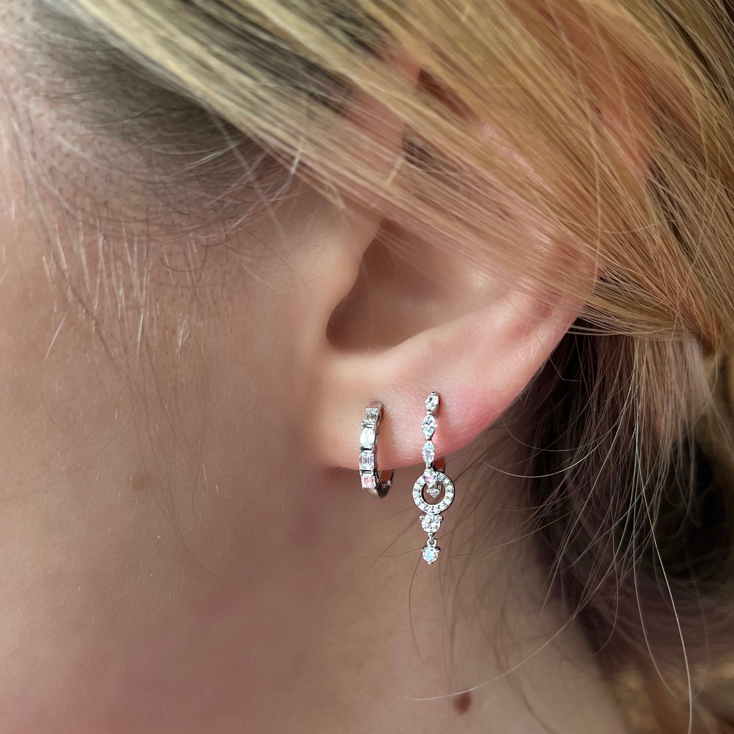 Emerald Cut Diamond White Gold Huggies