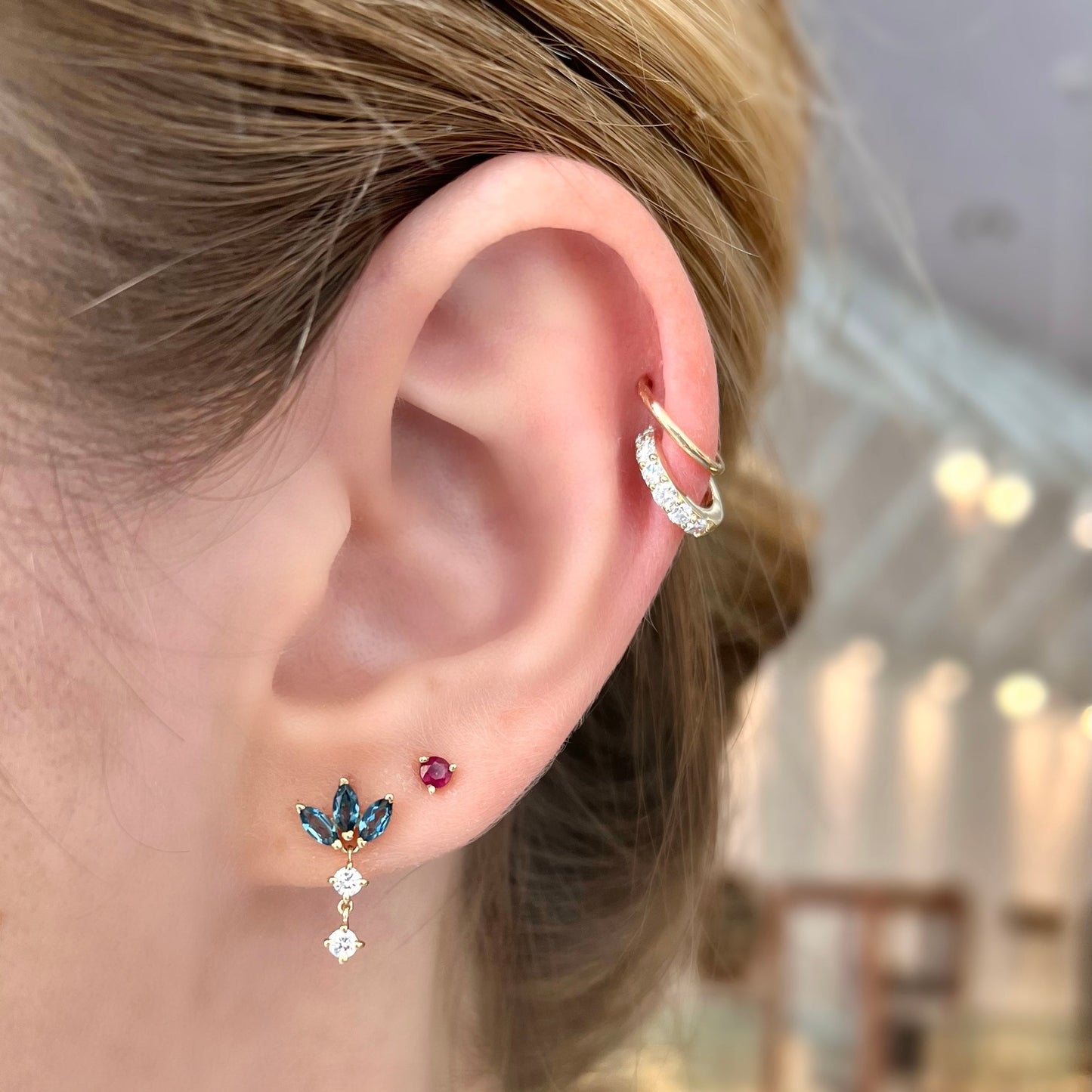 London Blue Topaz with Diamond Drop Earrings