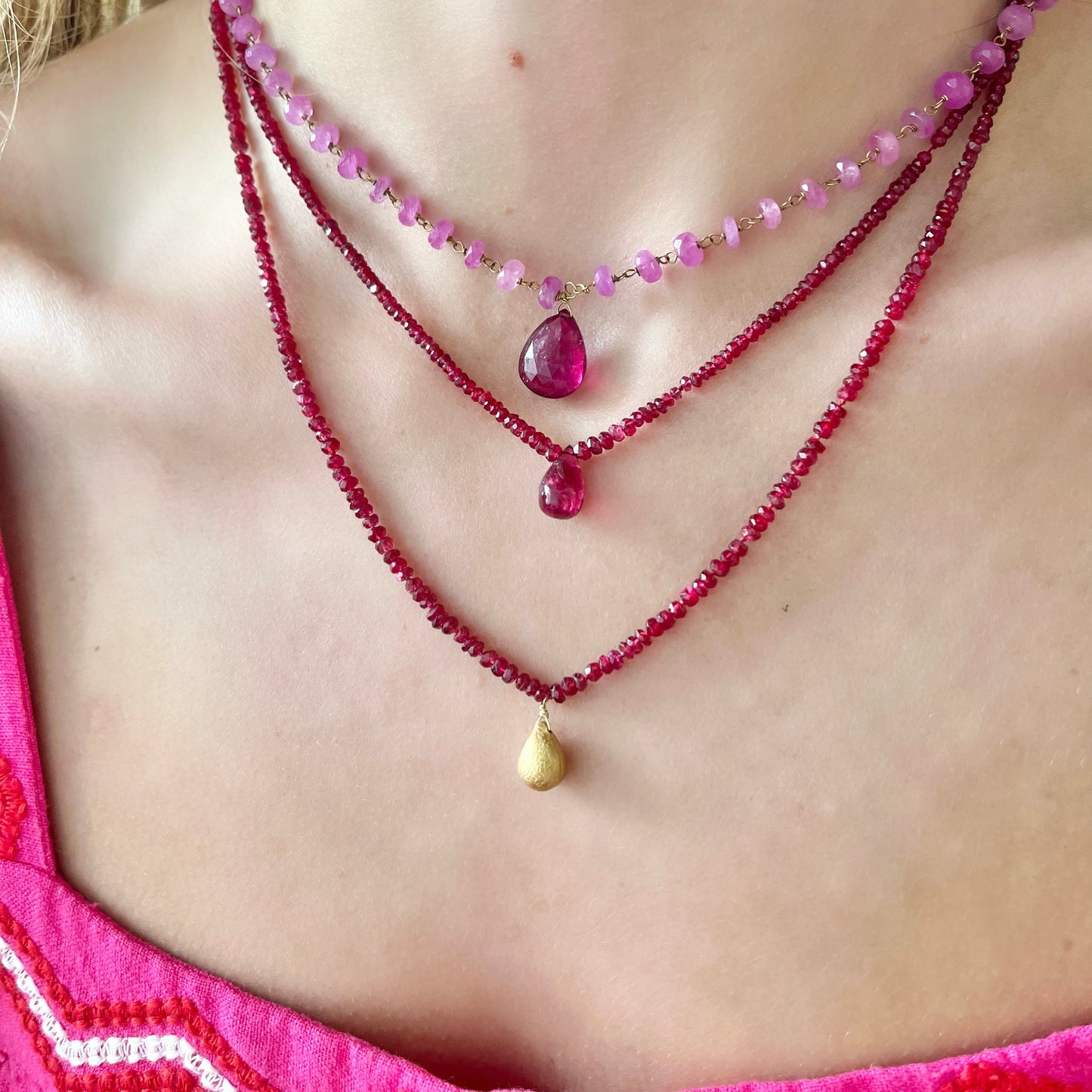 Ruby Wire Wrap Chain Necklace