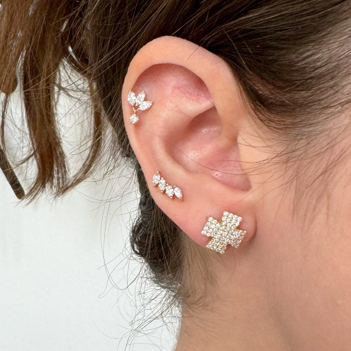 Large Diamond Cross Stud Earrings