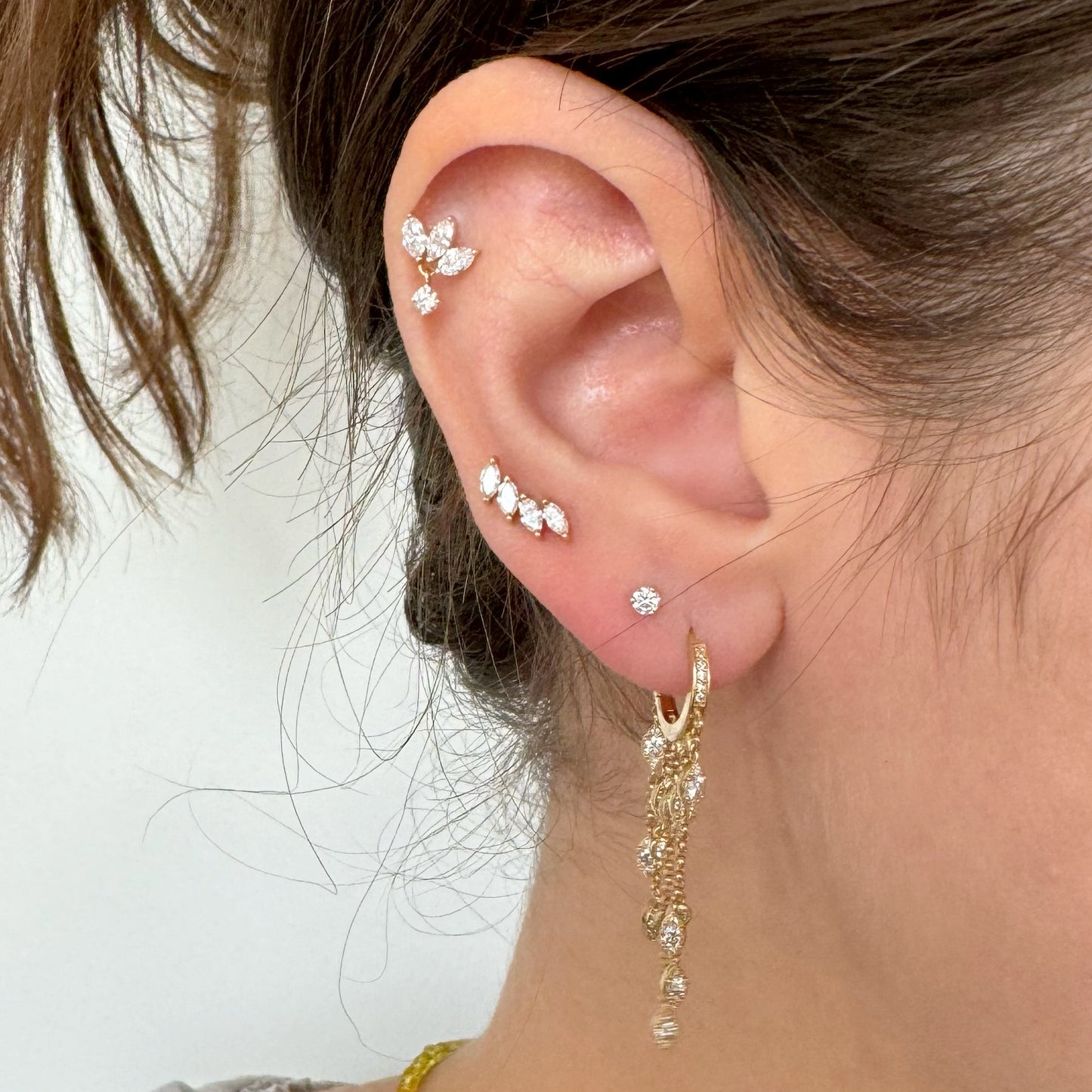 Marquise & Round Diamond Dangle Stud Earrings