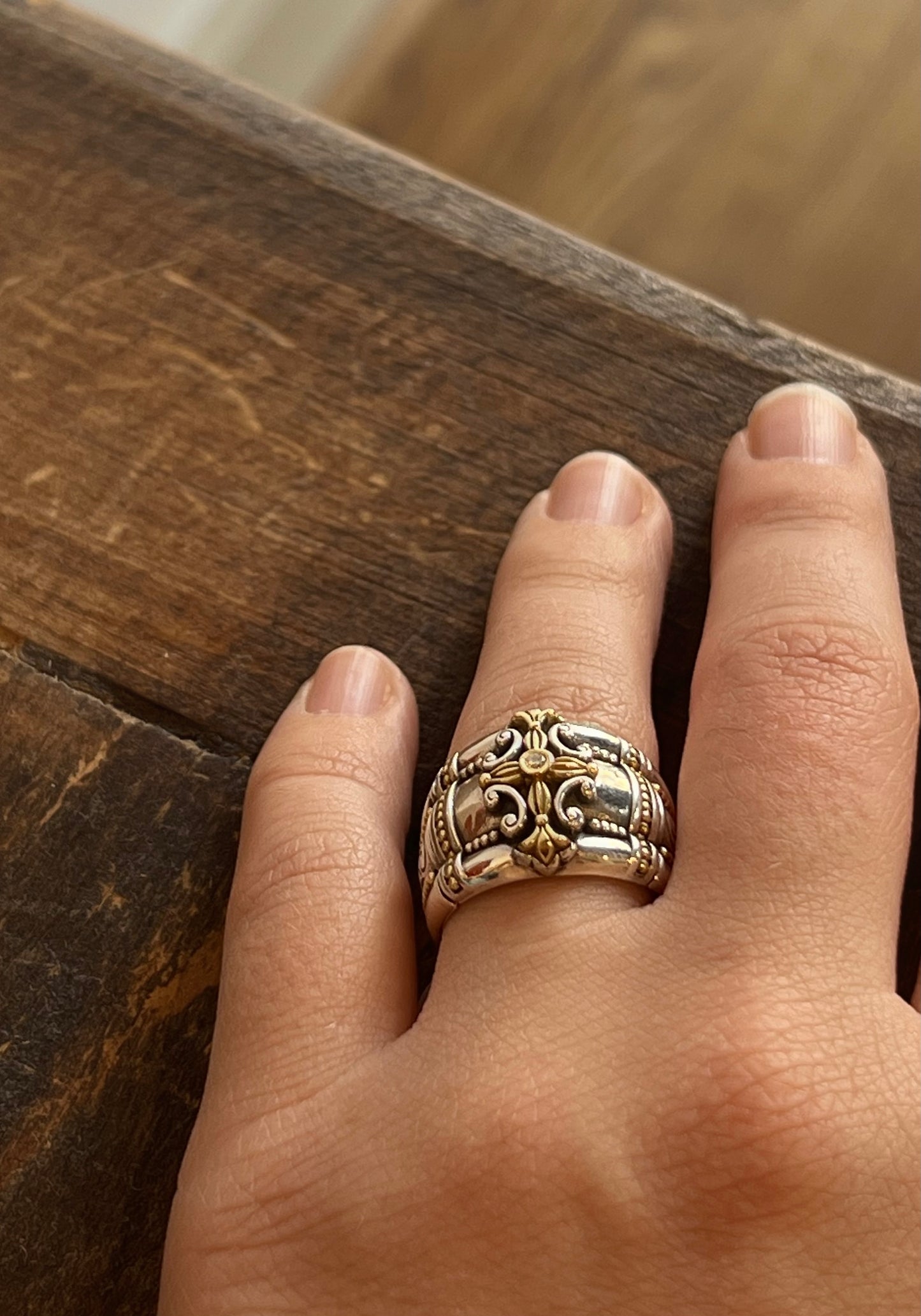 Mixed Metal Wide Band with Diamond Accent