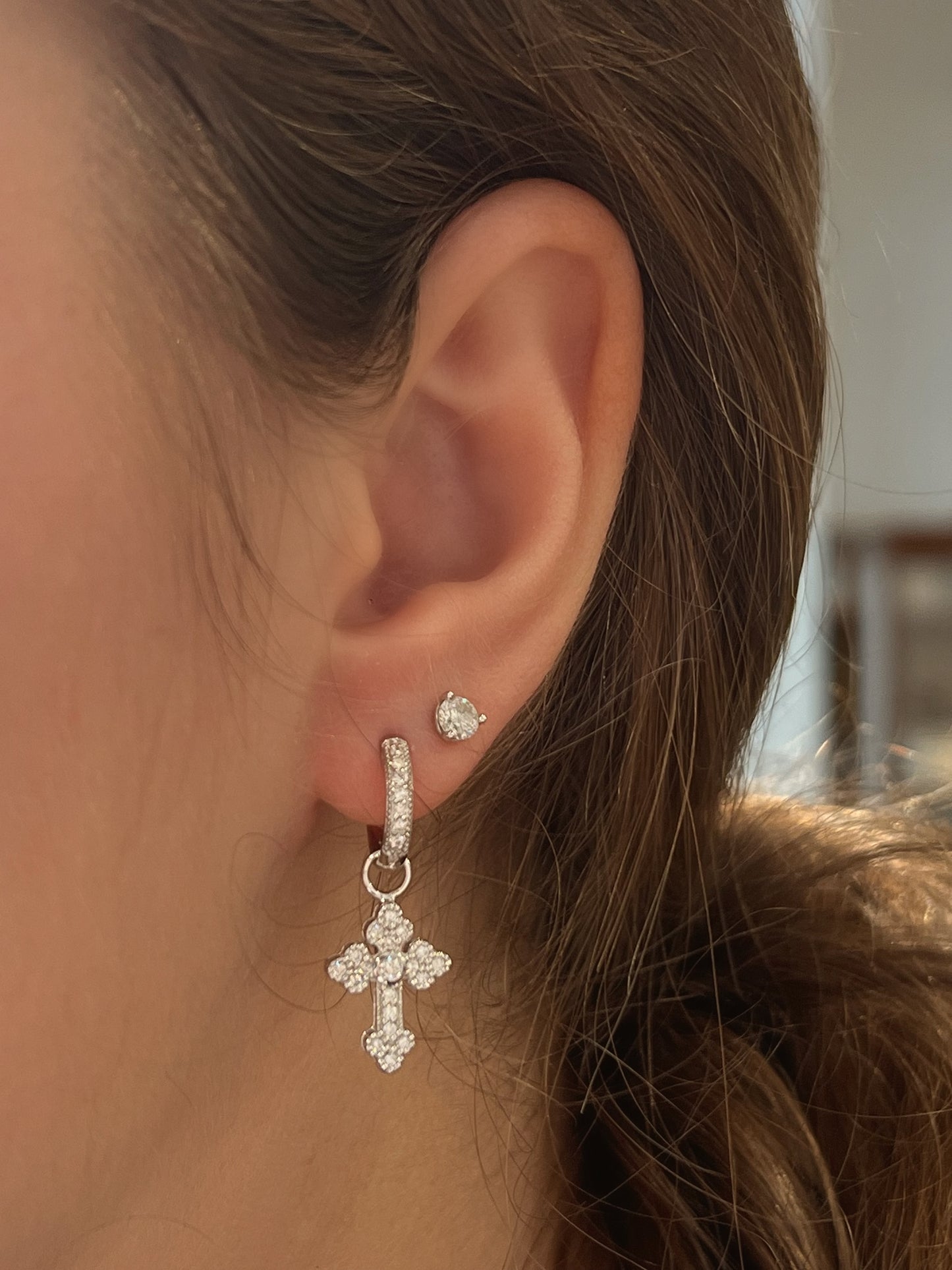 Guinevere White Gold Cross Earring Charms