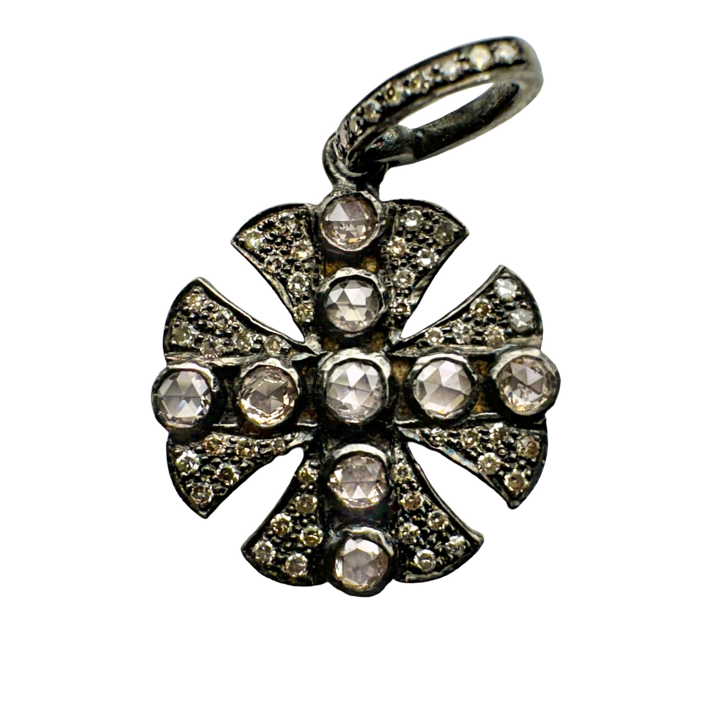 Oxidized Silver Diamond and Sapphire Cross Charm