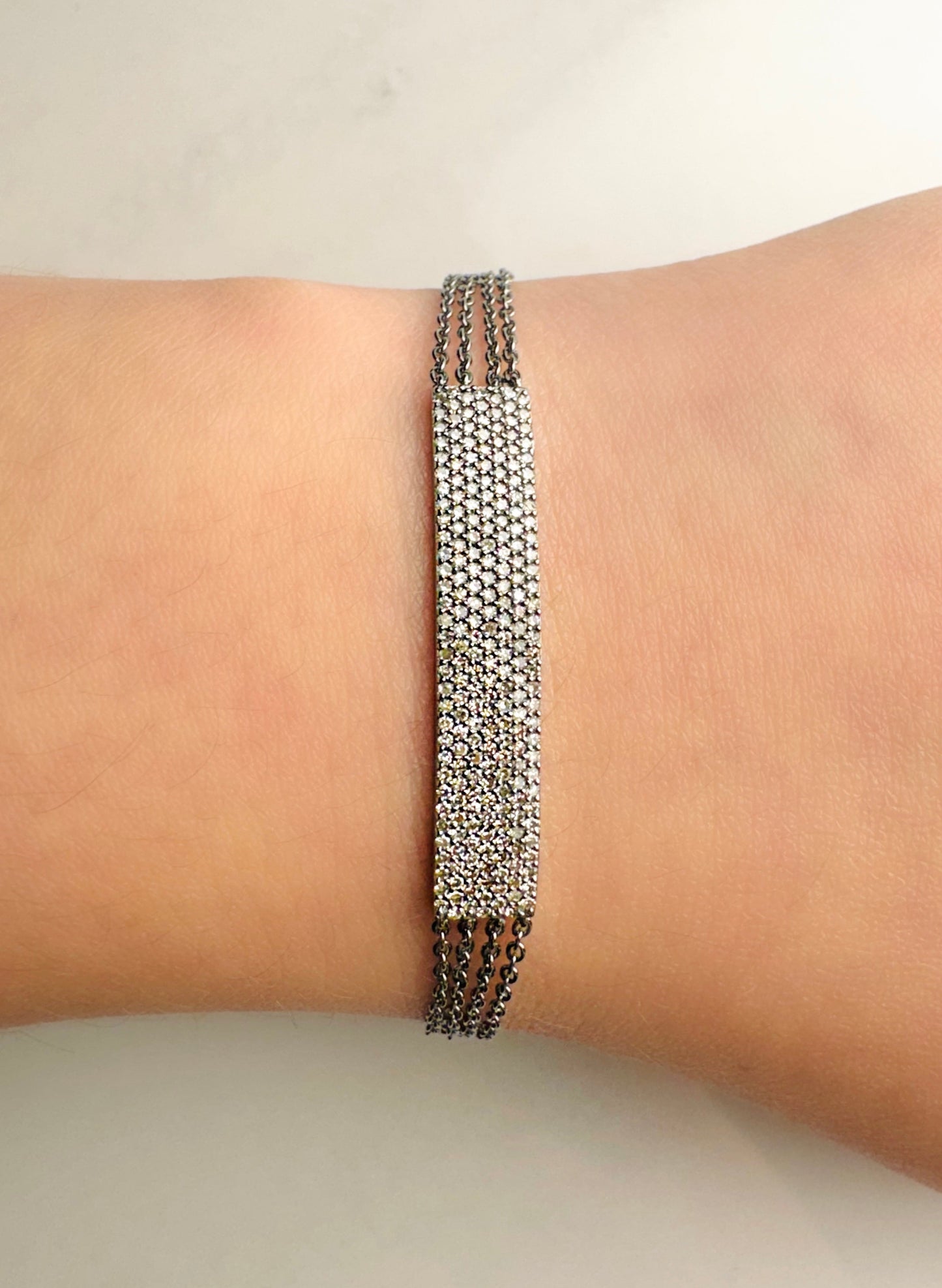 Oxidized Silver Diamond ID Bracelet