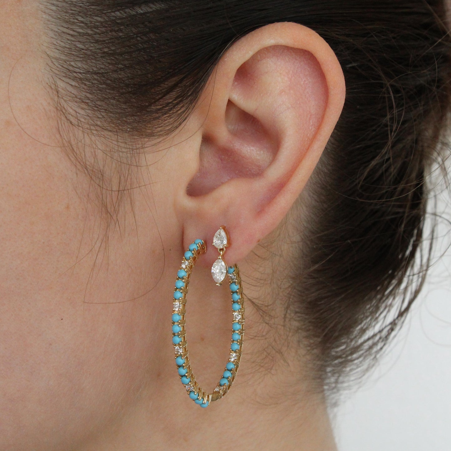 Marquise & Pear Diamond Dangle Stud Earrings