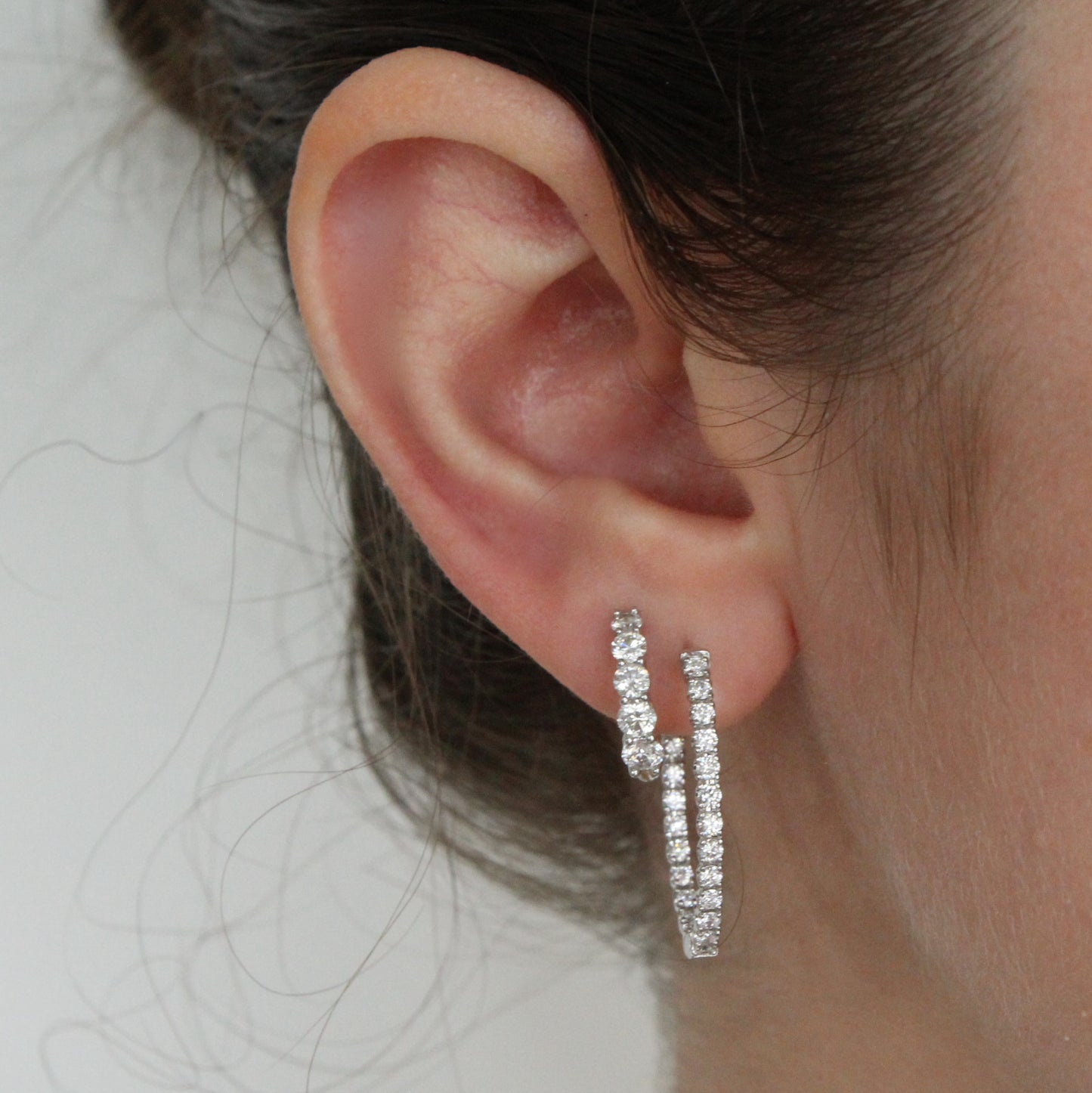 Inside Out Oval Diamond White Gold Hoops