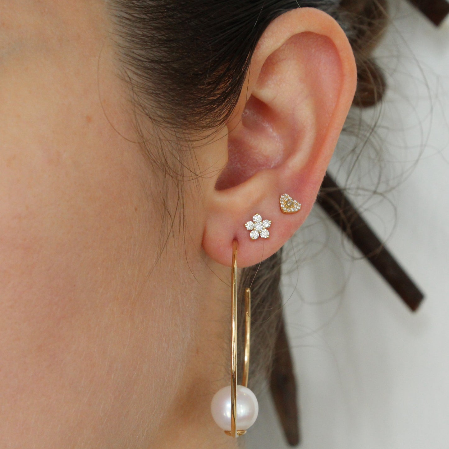 Five Petal Diamond Flower Stud Earrings