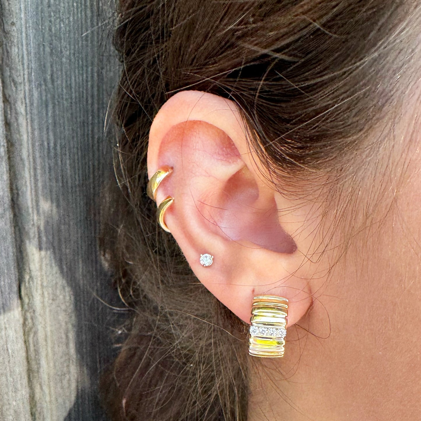 Fluted Diamond Huggie Earrings