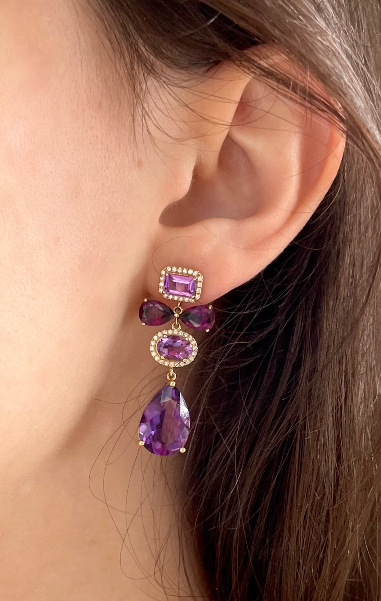 Amethyst and Rhodolite Drop Earrings