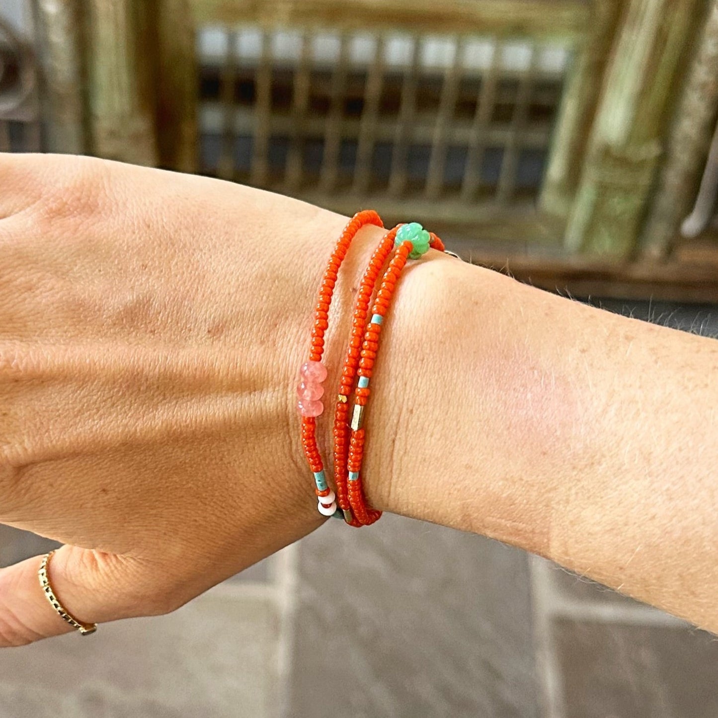 Gemstone Mix & Gold Tube Bracelet