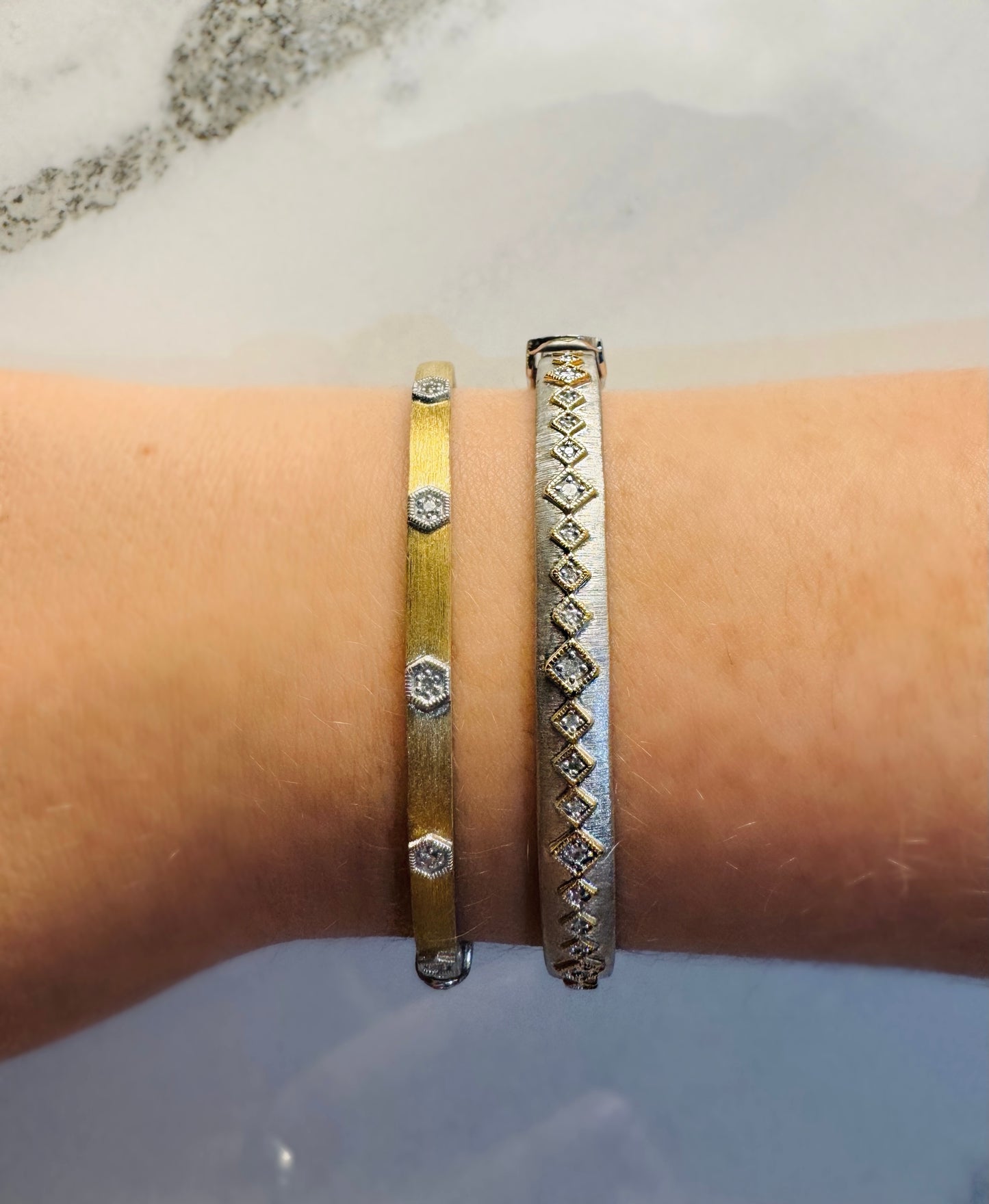 Mixed Metal Hexagon Diamond Station Bracelet