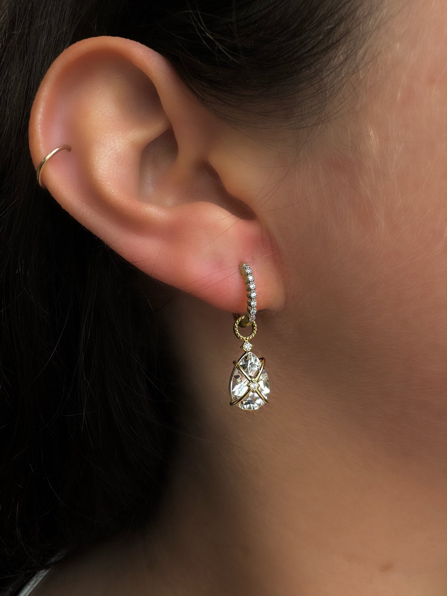 Tiny Criss Cross Wrapped White Topaz Earring Charms