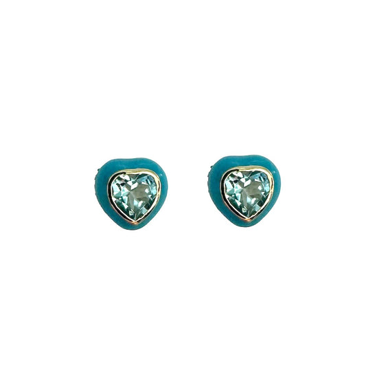 Enamel & Topaz Heart Studs