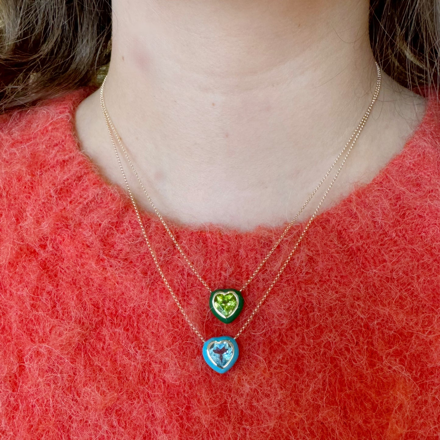 Enamel & Topaz Heart Necklace
