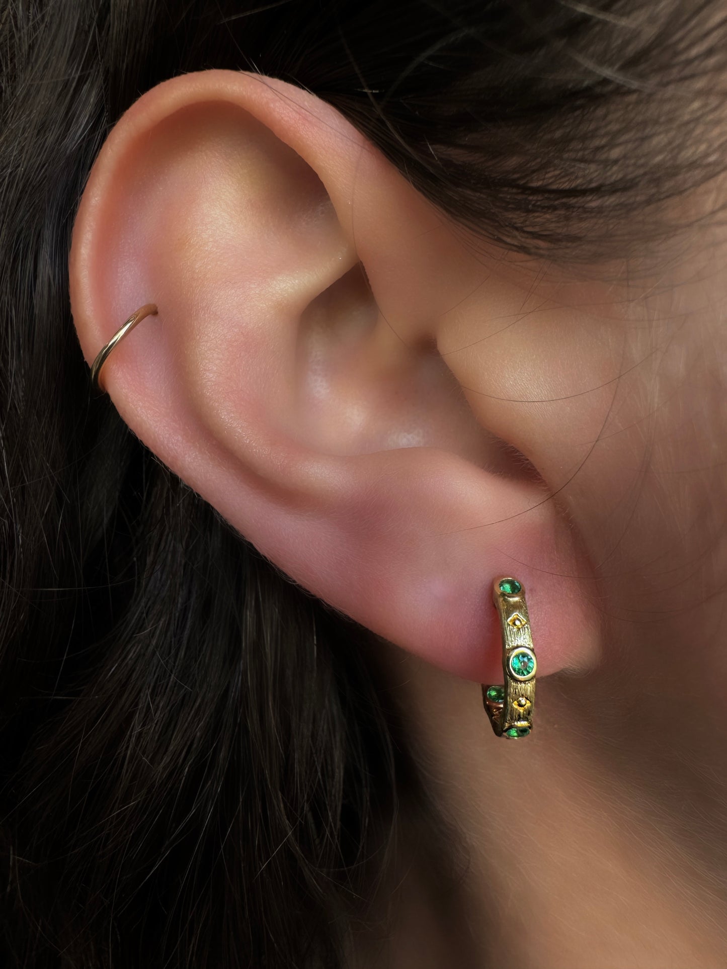 Jane Huggie Earrings with Emeralds