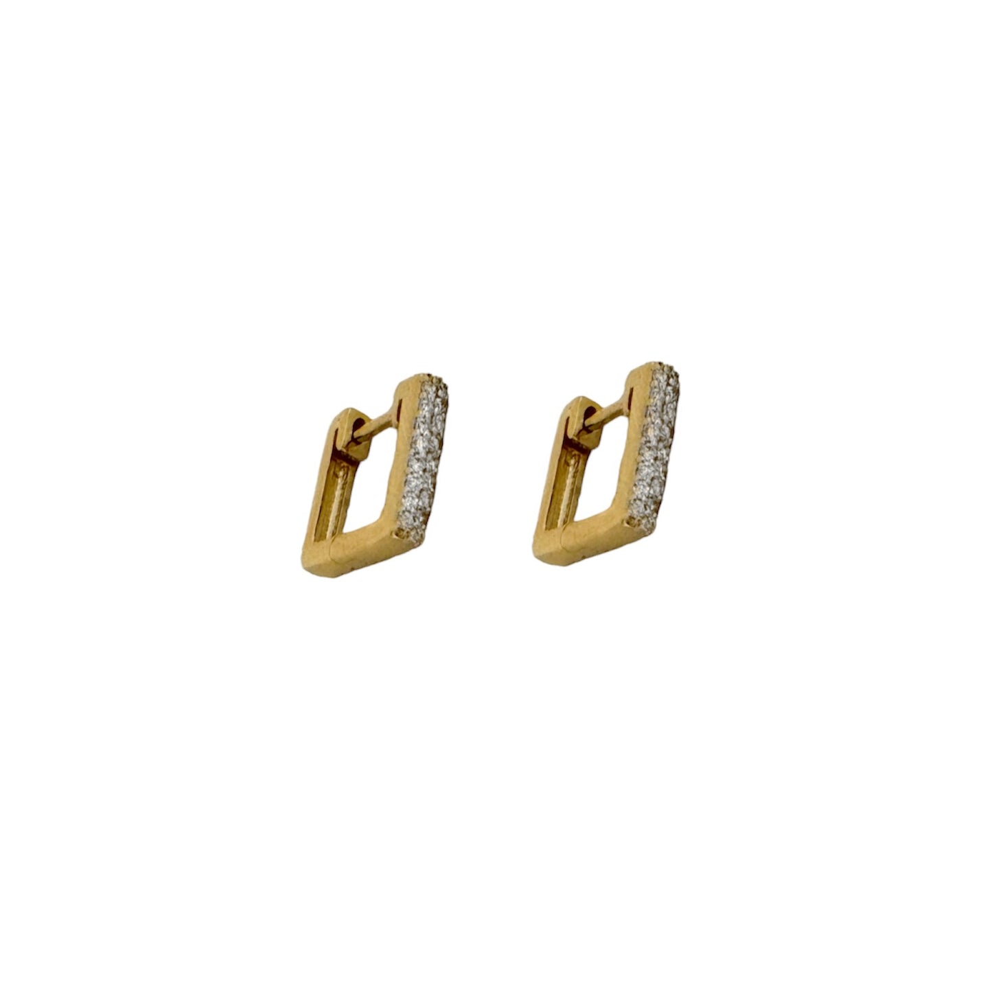 Double Row Diamond Square Huggie Earrings