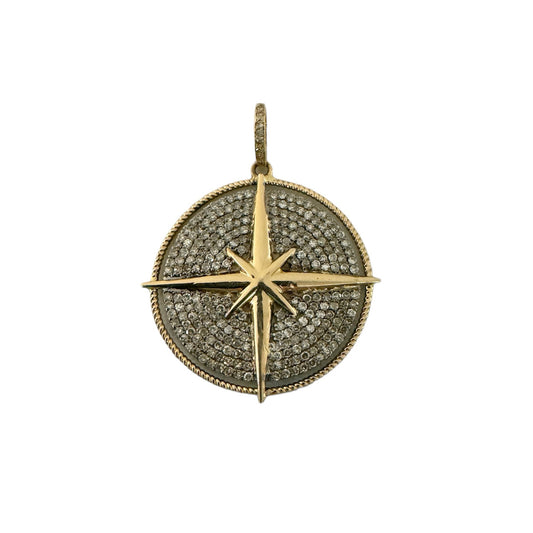 Mixed Metal Diamond Pave Compass Pendant