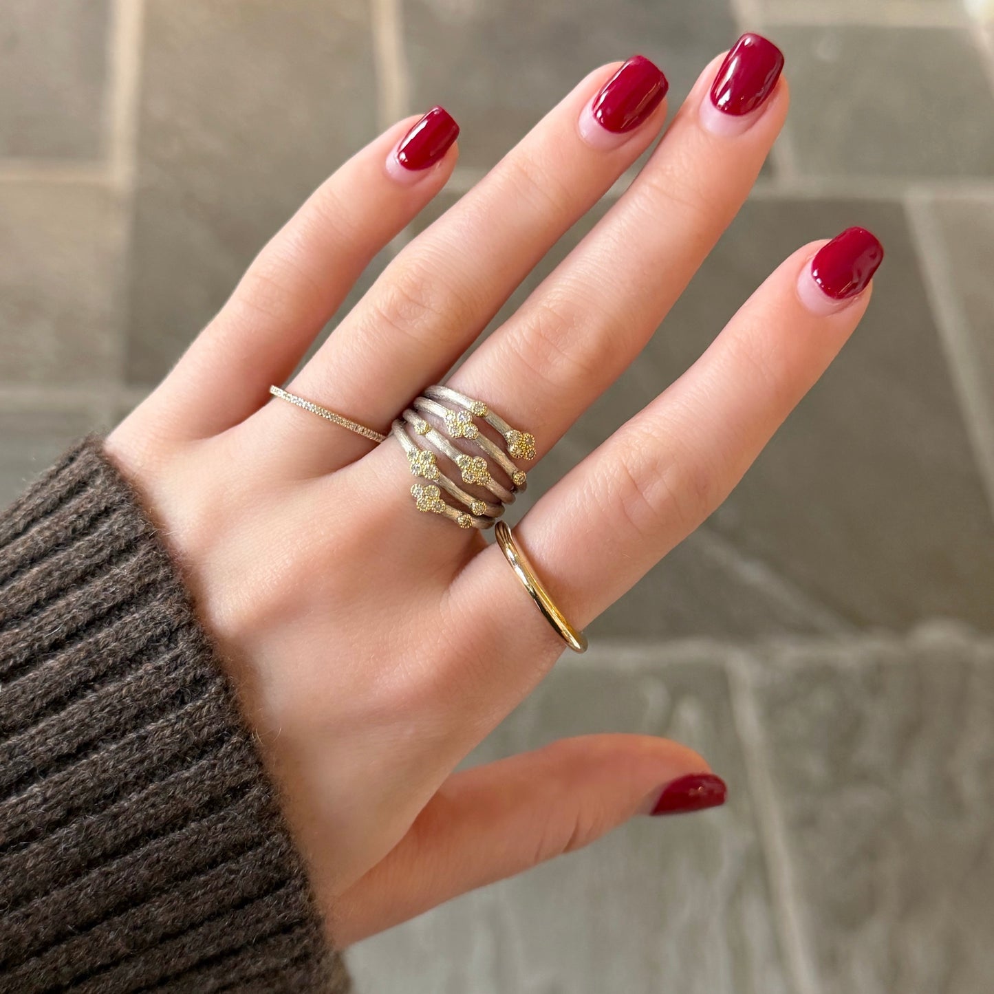 Mixed Metal Five Row Ring with Diamonds