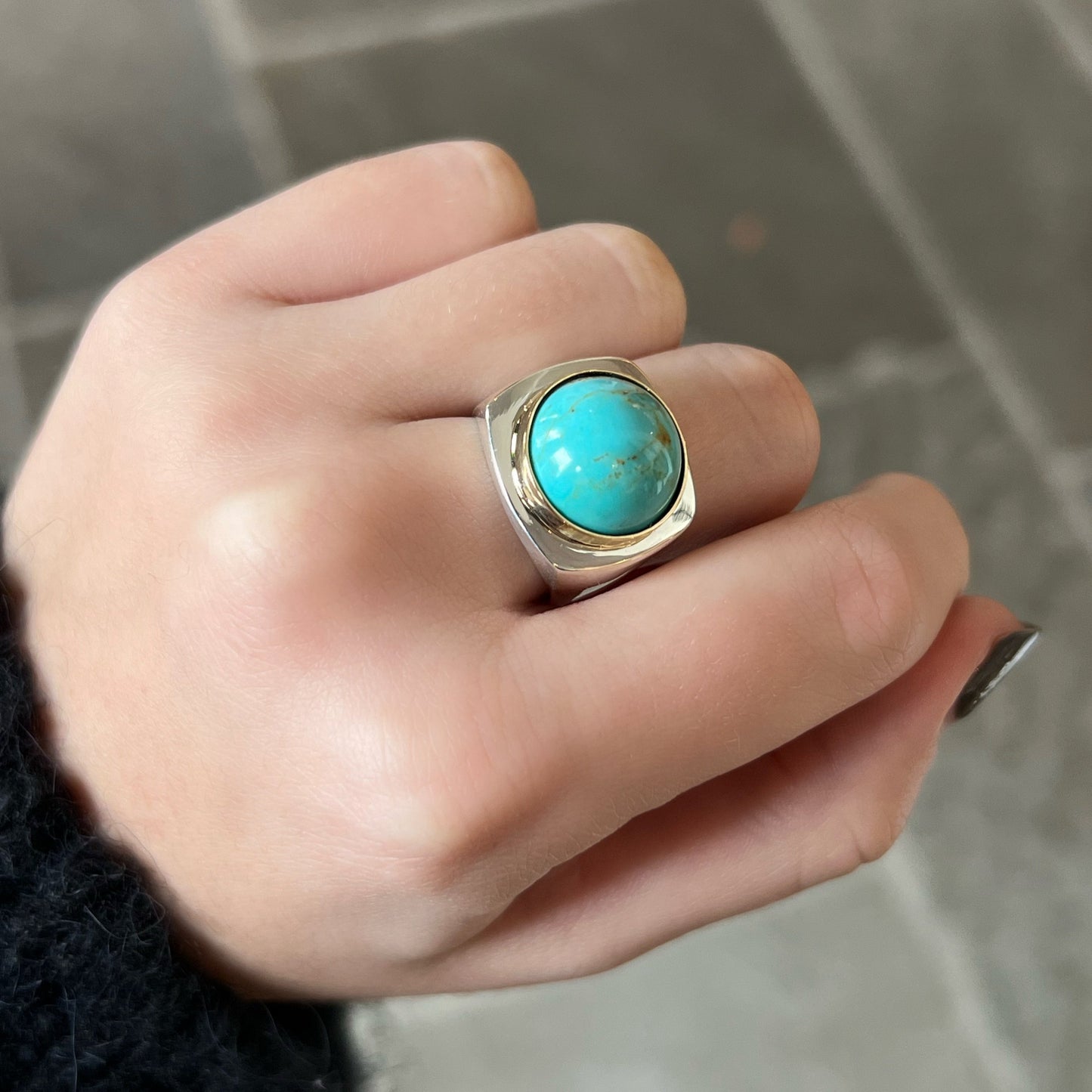 Turquoise Cabochon Mixed Metal Ring